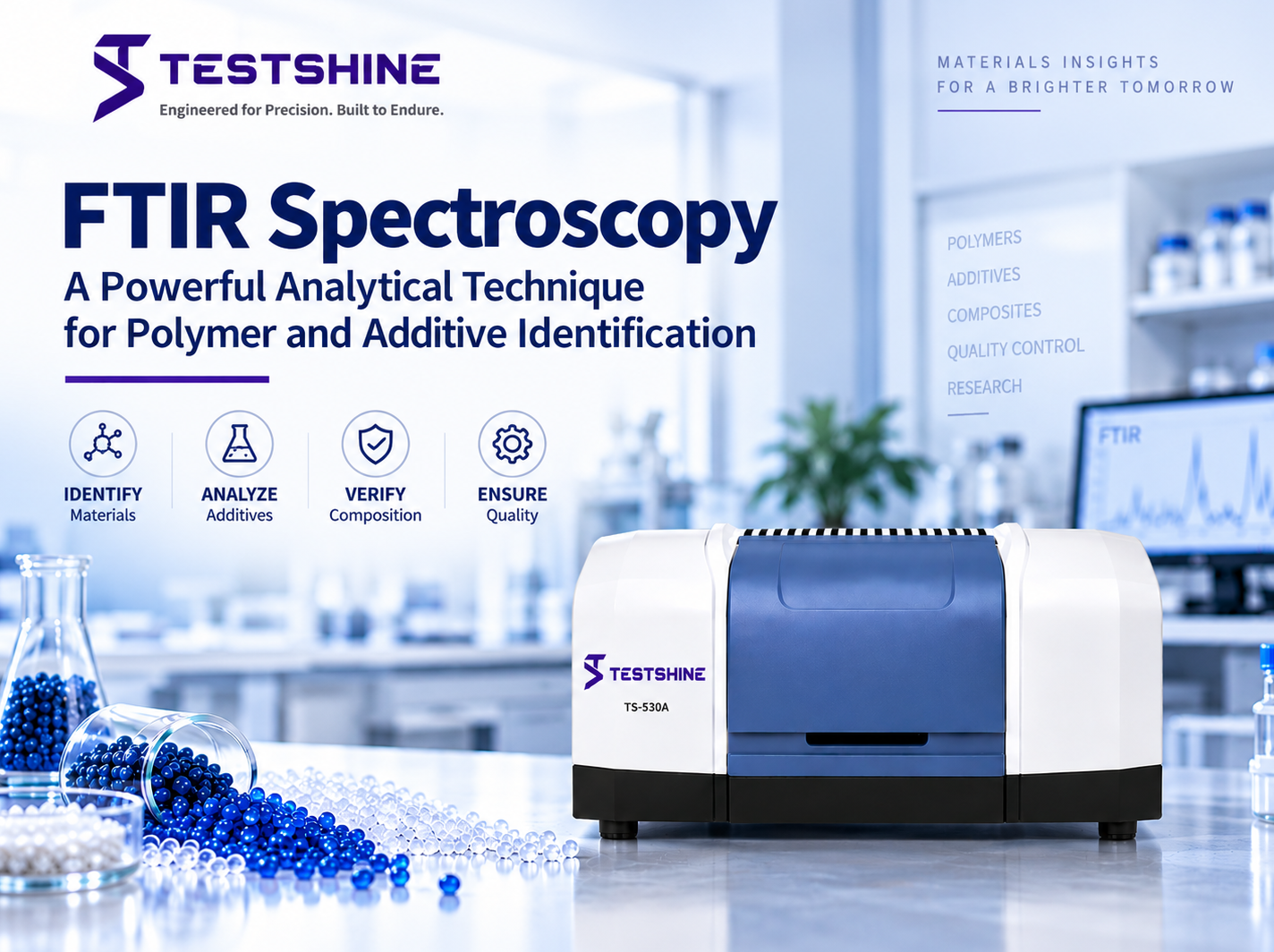 FTIR spectrometer used for polymer and additive identification.
